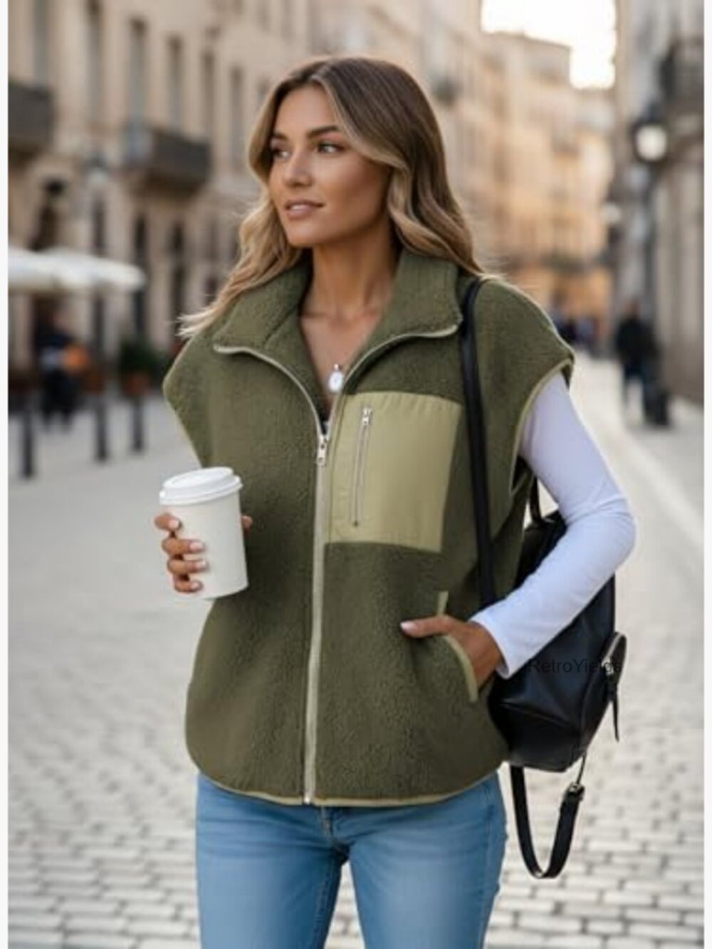 Sleeveless Sherpa Fleece Vest Zip Up Oversized Casual Coat - Picture 5 of 7
